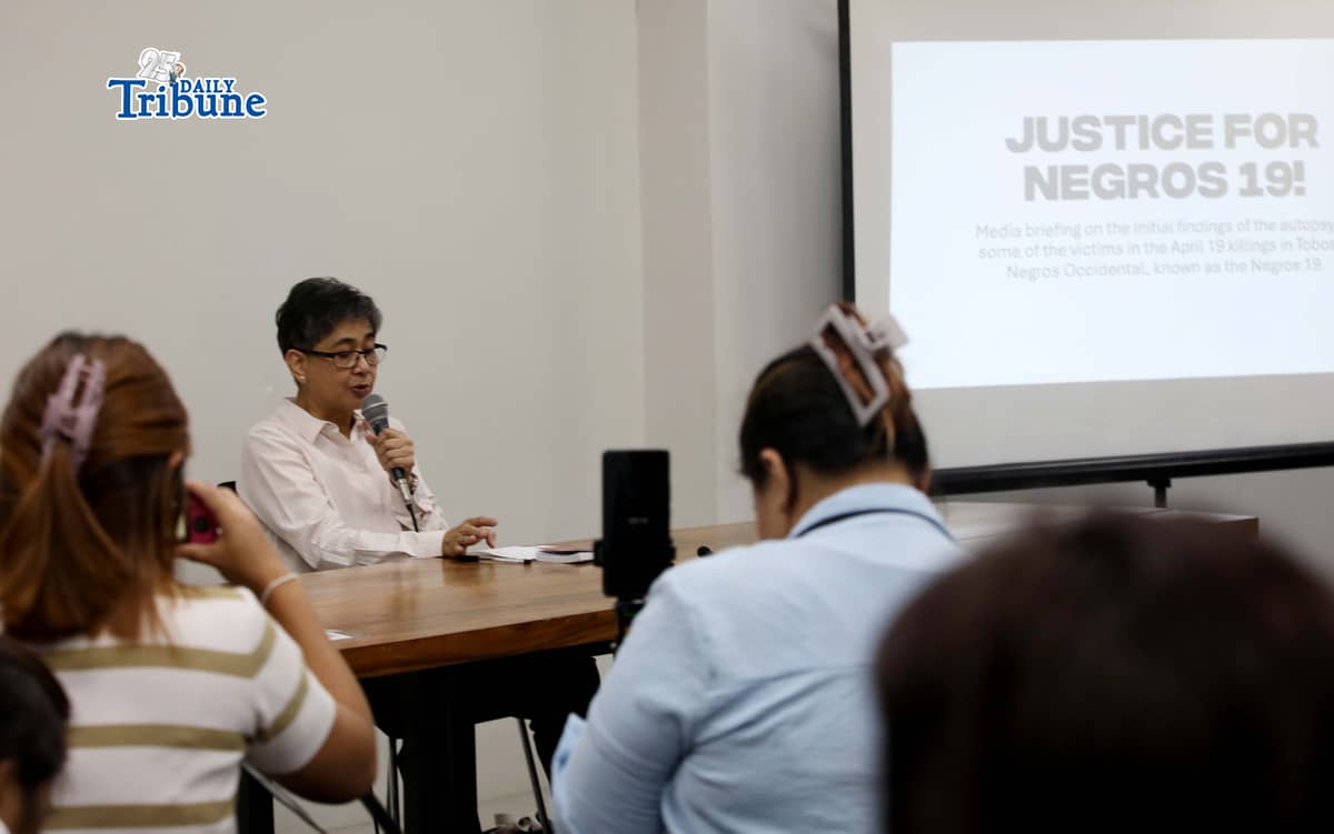 (May 07 2026) Dr. Raquel Fortun discuss the initial findings of the autopsy of some of the victims in the April 19 killings in Toboso, Negros Occidental, known as the Negros 19, during a press briefing inside the UP Diliman Campus in Quezon City on Thursday, May 7, 2026. Photo/Analy Labor