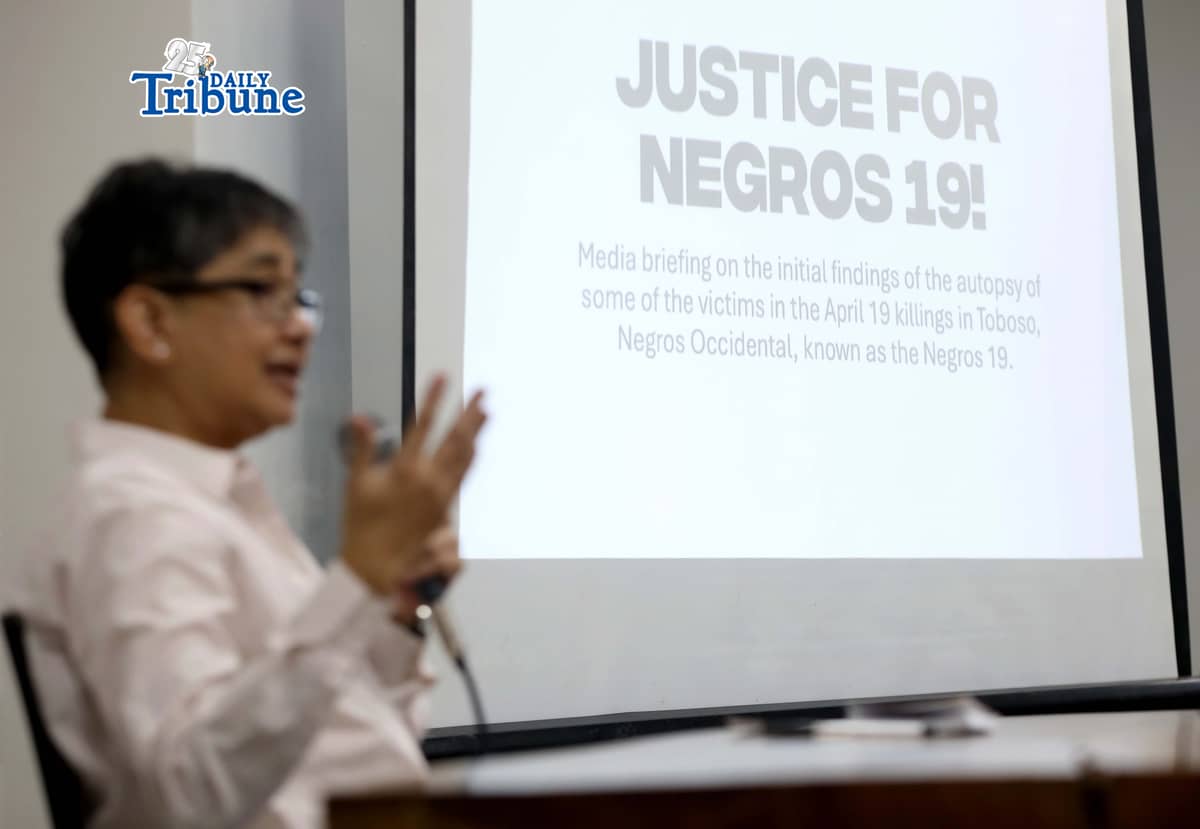 (May 07 2026) Dr. Raquel Fortun discuss the initial findings of the autopsy of some of the victims in the April 19 killings in Toboso, Negros Occidental, known as the Negros 19, during a press briefing inside the UP Diliman Campus in Quezon City on Thursday, May 7, 2026. Photo/Analy Labor