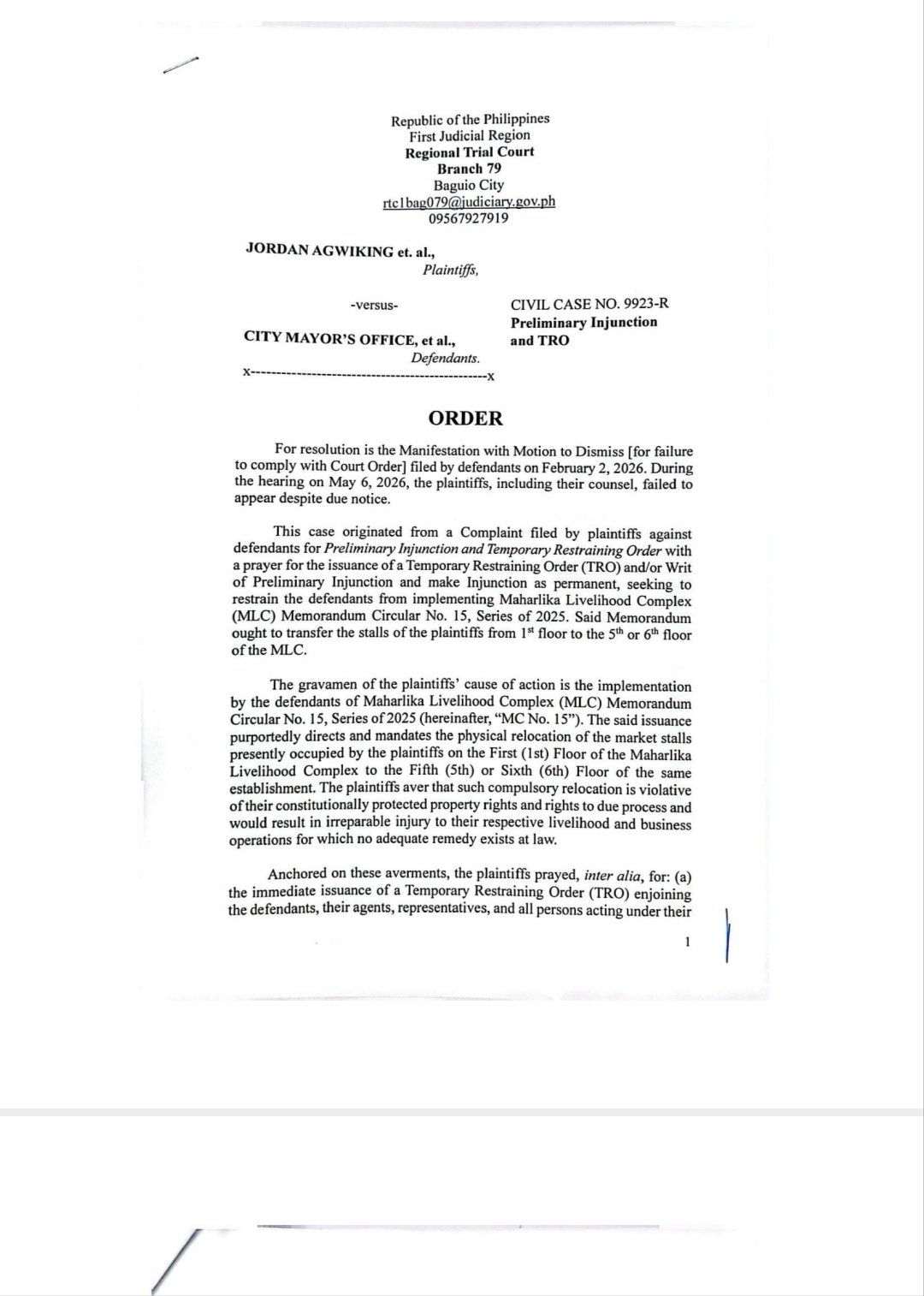 Baguio court dismisses case vs Maharlika stall relocation
