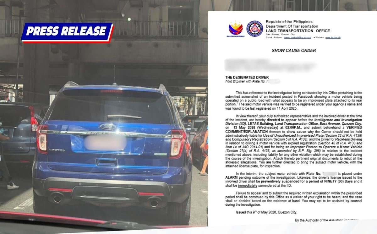 LTO calls out gov’t agency over fake red plate use, issues SCO to assigned driver