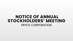 PRYCE CORPORATION: Notice of the Annual Stockholders' Meeting