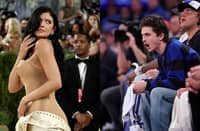 Left: Met Gala 2026; Right: Right photo Chalamet at the Knicks game happening at the same time as the met Gala