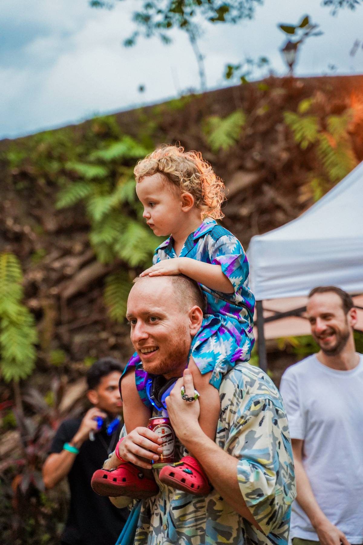 FATHER and son share a moment during the fest.