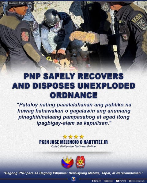Unexploded ordnance, explosive materials disposed in Rizal and Tarlac