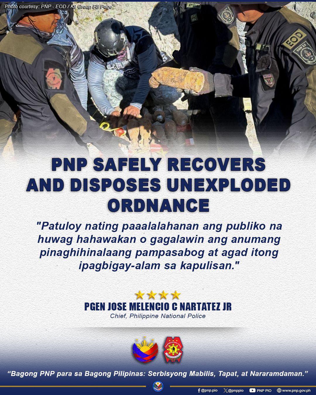 Unexploded ordnance, explosive materials disposed in Rizal and Tarlac