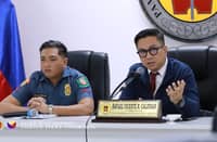 NATIONAL Police Commission chief Rafael Calinisan (right) speaks before the media as the agency launches the formal investigation into Police Corporal Jerome Pingol dela Cruz of the Malolos City Police Station.