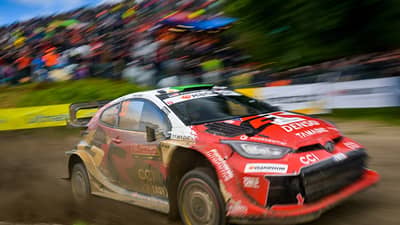 GRAVEL trouble hit Toyota late in Portugal, but Elfyn Evans and Scott Martin still reached the podium and added key championship points.
