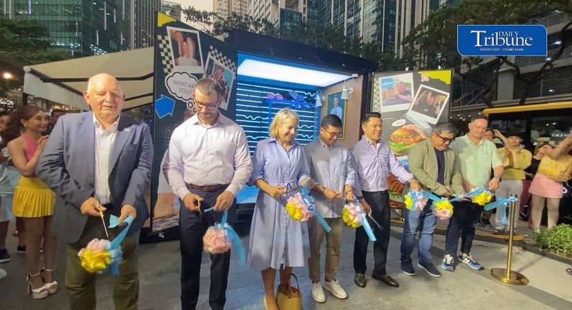 AMONG guests, from left, are Graham Coates, vice president of Megaworld Lifestyle Malls, Lance Gautreaux, chief operating officer of Newport World Resorts, Her Excellency Sarah Hulton OBE, His Majesty’s Ambassador to the Philippines and Palau, Taguig City Councilor Jomil Serna, Mr. Kevin L. Tan, president and chief executive officer of Alliance Global Group, Inc., Raymond Magdaluyo, managing partner of Gordon Ramsay Restaurants Philippines, and Mr. Ryan Behr, senior director for F&B Luxury Brands at Travellers Signature Restaurants