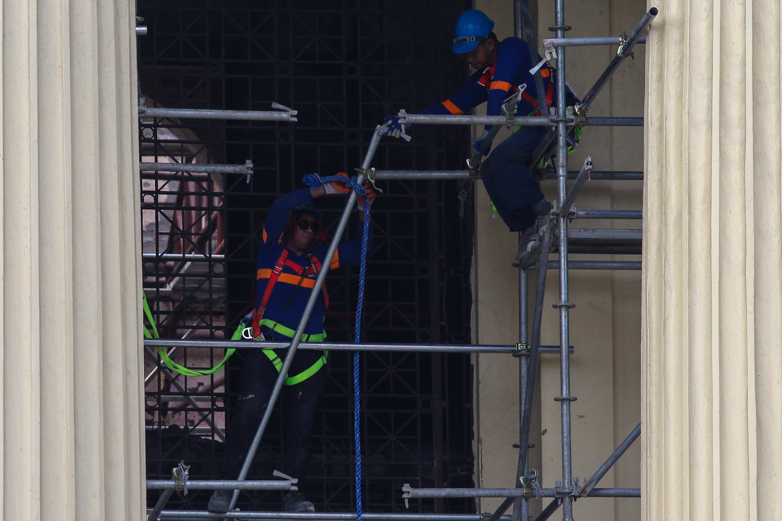 The Manila Central Post Office undergoes restoration in this photo taken on 15 May 2026. The neoclassical landmark was designed by Filipino architects Juan Arellano and Tomas Mapua, alongside American architect Ralph Harrington Doane, in 1926. The structure is being reborn after being gutted by a 30-hour fire on May 21, 2023.