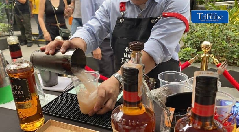 WELL-CRAFTED lemon, cherry drink made by the bartender