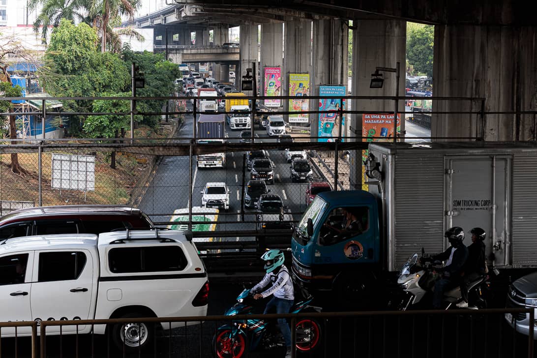 Motorists experience heavy traffic on the South Luzon Expressway southbound in Parañaque City on Saturday morning, following heavy rain that caused flooding in some parts of the expressway.