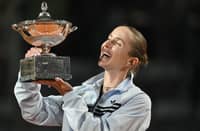ELINA Svitolina celebrates after beating Coco Gauff in the women's singles event final to conquer the Italian Open title in Rome on Saturday.