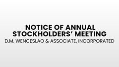 D.M. WENCESLAO & ASSOCIATE, INCORPORATED:Notice of Annual Stockholders' Meeting 