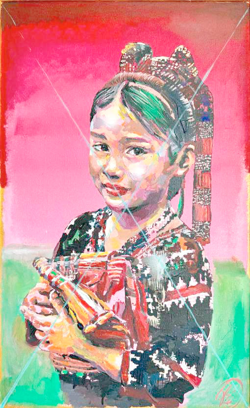 ‘MANGYAN Girl,’ 69 x 100 cm, acrylic on canvas, 2025.