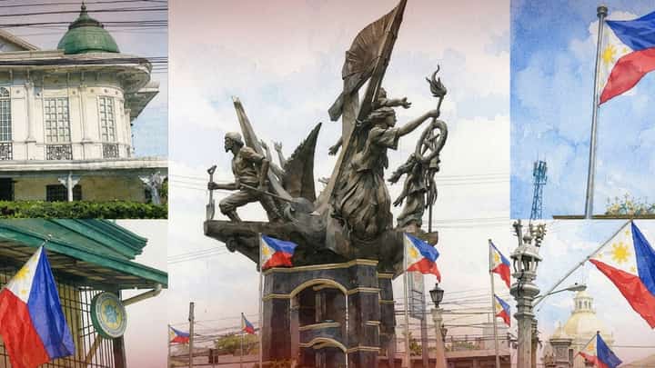 PHILIPPINE flags fly at a landmark in the City of San Fernando, Pampanga, ahead of the nationwide observance of National Flag Days.