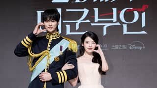 Byeon Woo Seok and IU at the press conference of 'Perfect Crown.'