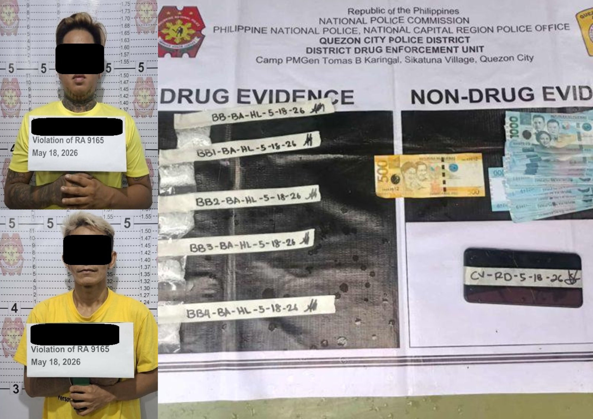 Two drug suspects arrested in Vasra, Quezon City, P169K worth of illegal drugs seized
