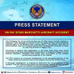 PAF confirms death of two pilots in plane crash in Benguet