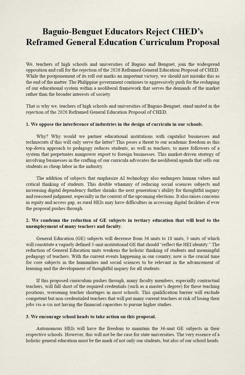 Baguio, Benguet educators urge CHED to scrap revised curriculum proposal