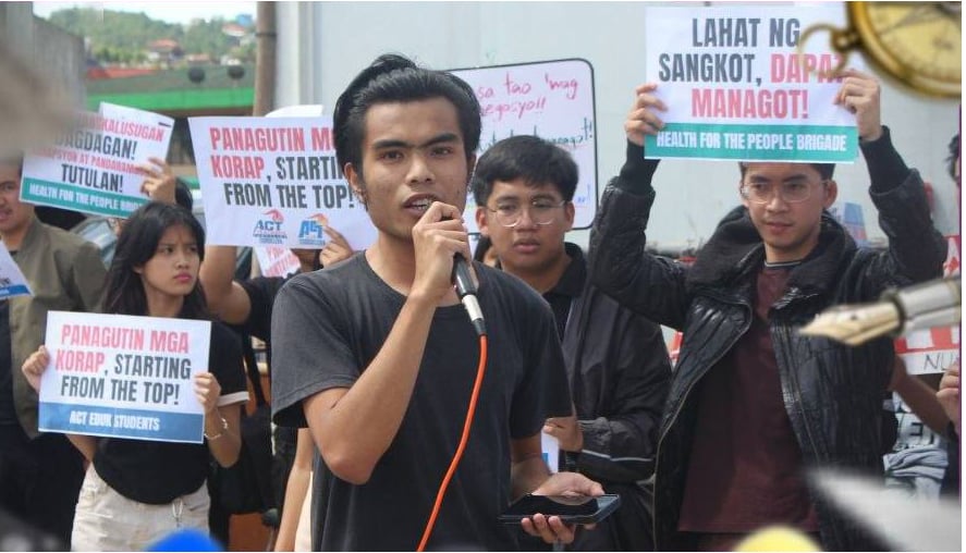 STUDENT leaders and youth advocates gather during a protest opposing the appointment of Joel Villanueva as chairperson of the Senate Committee on Higher, Technical and Vocational Education.