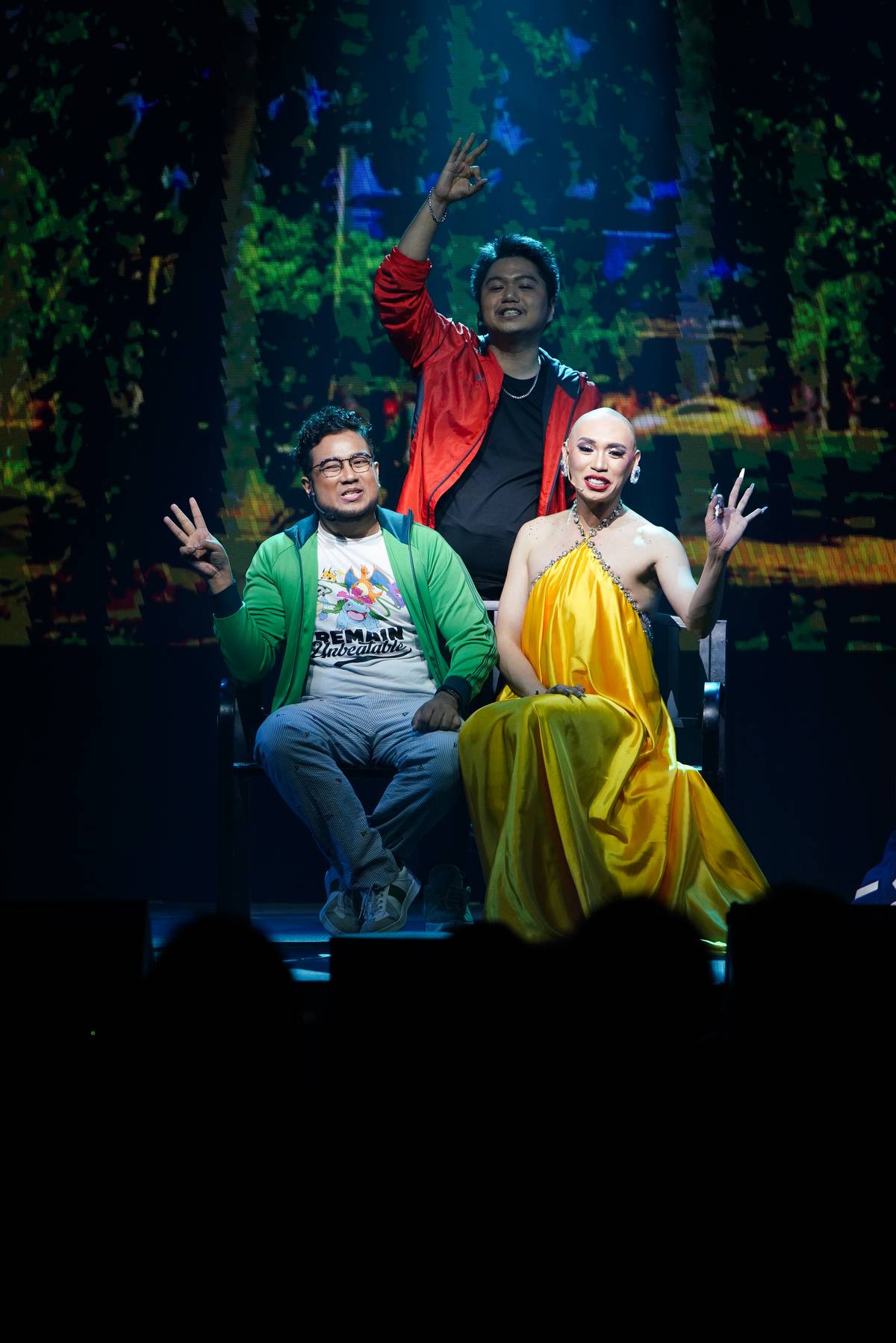 ACTORS strike a pose during a key moment in the show.