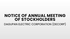 Dagupan Electric Corporation (DECORP): Notice of Annual Meeting of Stockholders