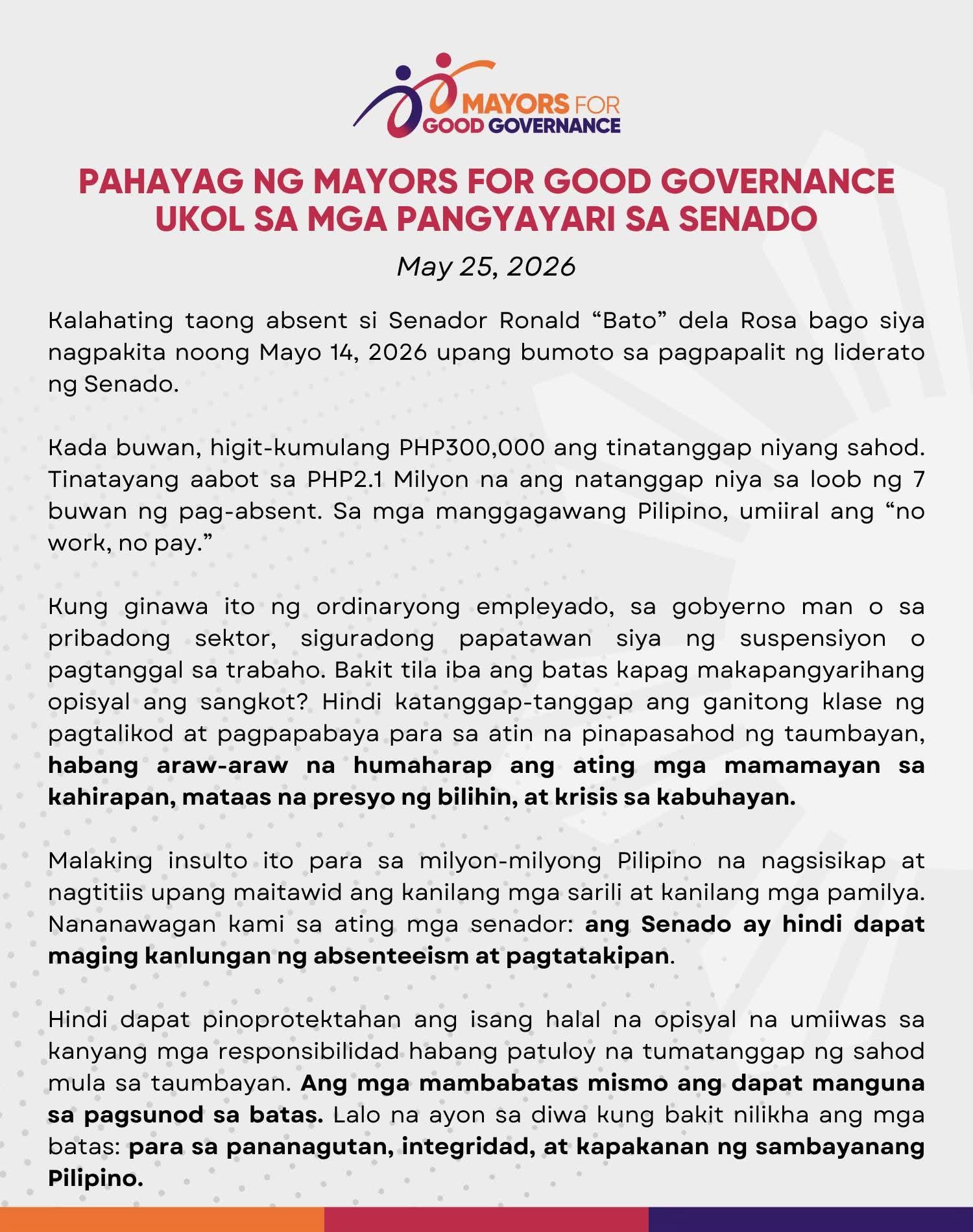 Magalong, mayors say Senate should not be ‘haven’ for absences