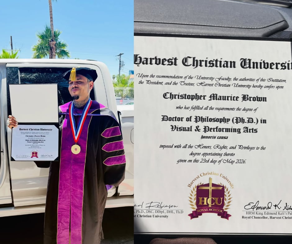 Chris Brown receives honorary doctorate in visual and performing arts