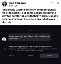 Klea Pineda calls out abusive online comment