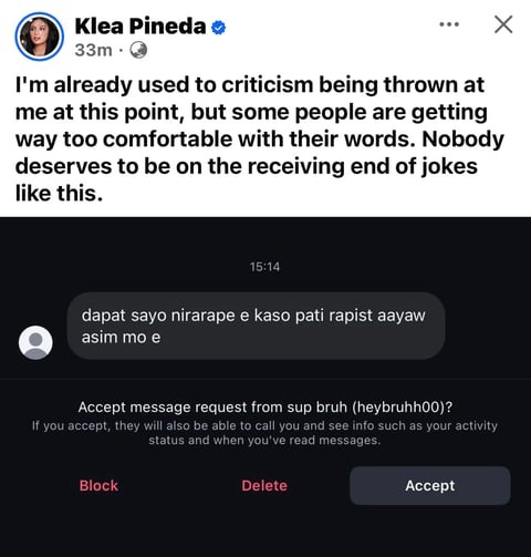 Klea Pineda calls out abusive online comment