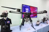 A bomb-dropping drone is displayed at the headquarters of Thunder Tiger Group in Taichung. Taiwan’s drone exports are surging, driven by the war in Ukraine and growing global demand for unmanned aerial vehicles.