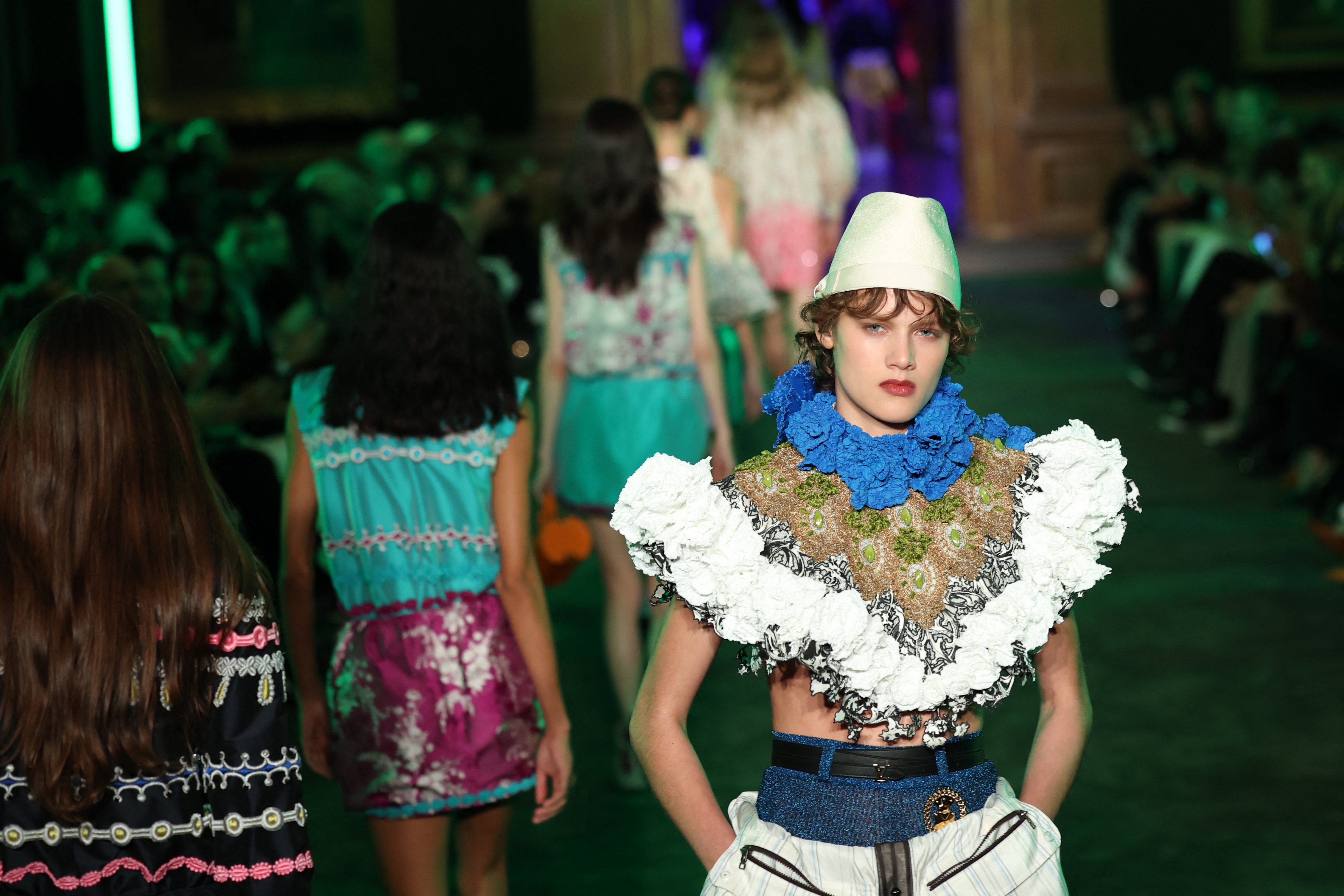 Ruffles, biker leather and celebs at Louis Vuitton's New York show
