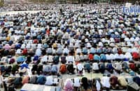 Muslim faithful gather in prayer at the Quezon Memorial Circle in Quezon City on Wednesday, 27 May 2026, as they celebrate Eid al-Adha, or the Feast of Sacrifice.