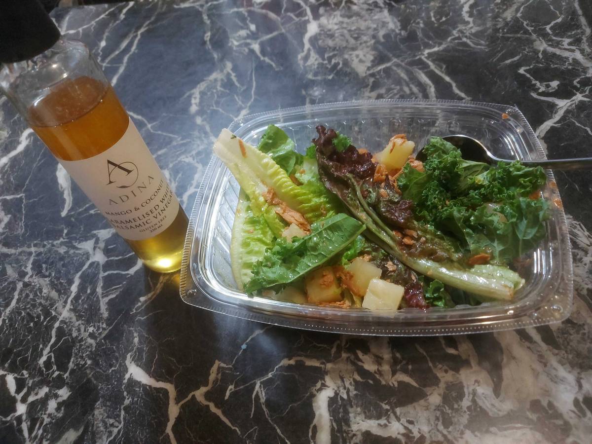 DONE in 60 seconds. Tuna and pineapple chunks salad with Adina Mango and Coconut Caramelized Vinegar dressing.