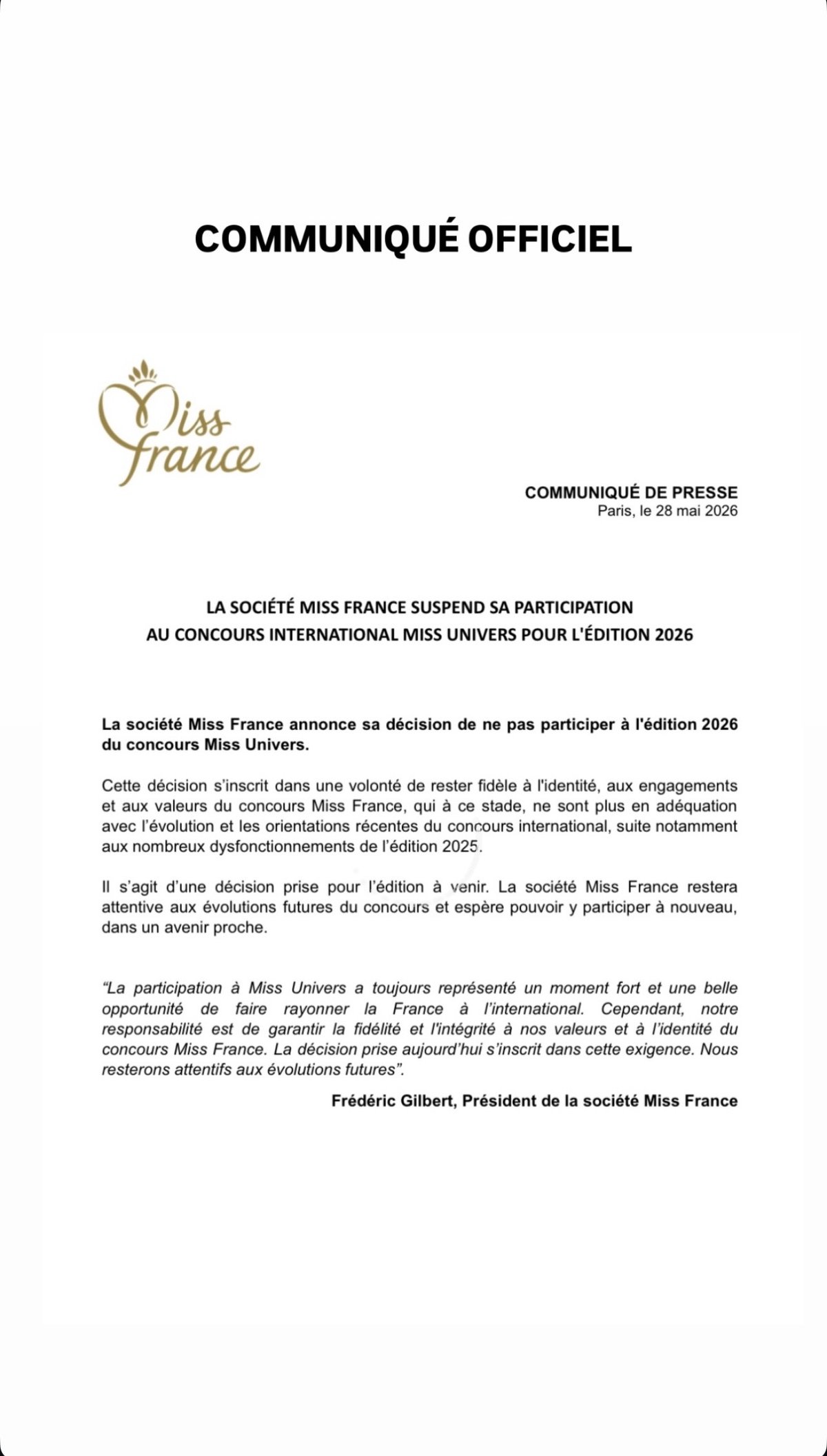 Statement of Miss France.