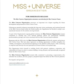 Miss Universe France enters new era under direct global leadership