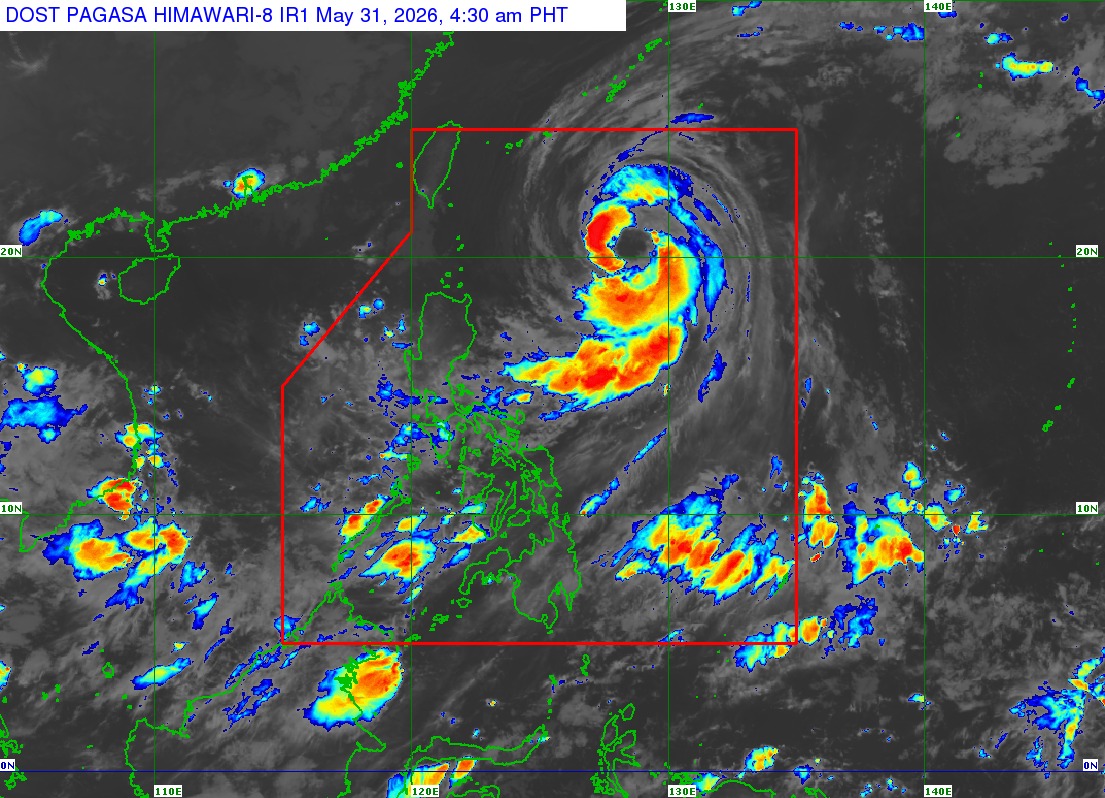 Typhoon Domeng strengthens as it moves north-northwest over waters east of Batanes
