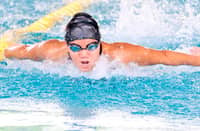 SWIMMER Patricia Mae Santos of the National Capital Region shows the way with seven gold medals in the 66th Palarong Pambansa that officially ended Sunday in Prosperidad, Agusan del Sur.