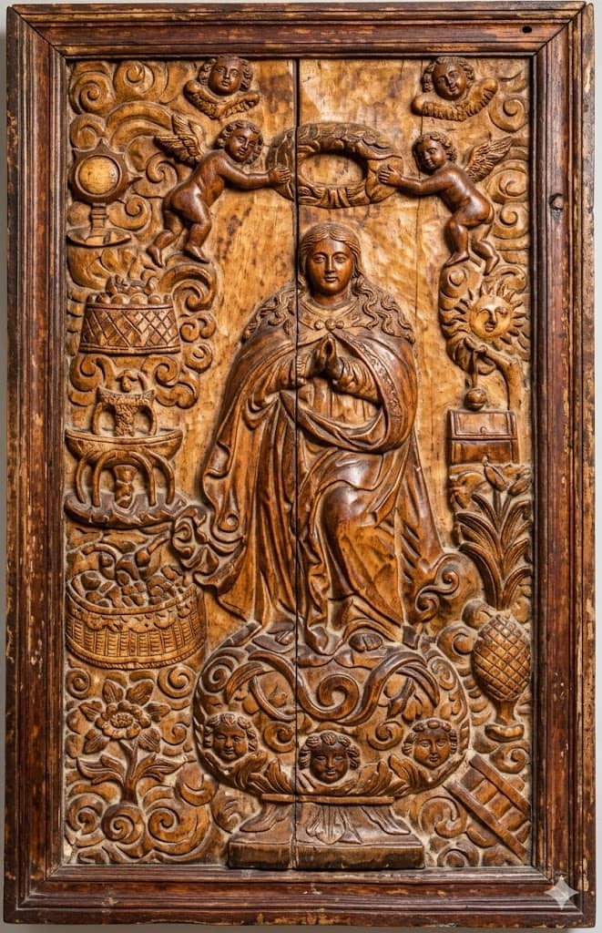 ‘VIRGIN of Immaculate Concepcion,’ 18th century, Molave wood, gold and polychrome paint, 190 cm x 110 cm.