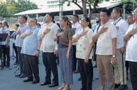 MAKATI Mayor Nancy Binay (fourth from right) attends the weekly flag ceremony at the City Hall premises.