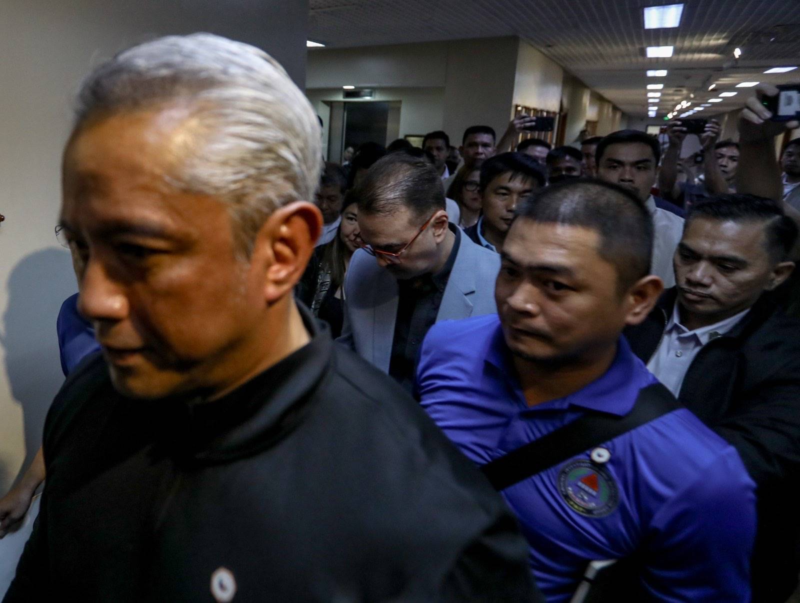 Tensions at the third highest office of the country rises as Senator Jingoy Estrada voluntarily surrenders to CIDG after his press briefer on Monday, 1 June, 2026 in Pasay City for plunder. Estrada was seen accompanied by Senator Allan Peter Cayetano on his way to CIDG. | Aram Lascano