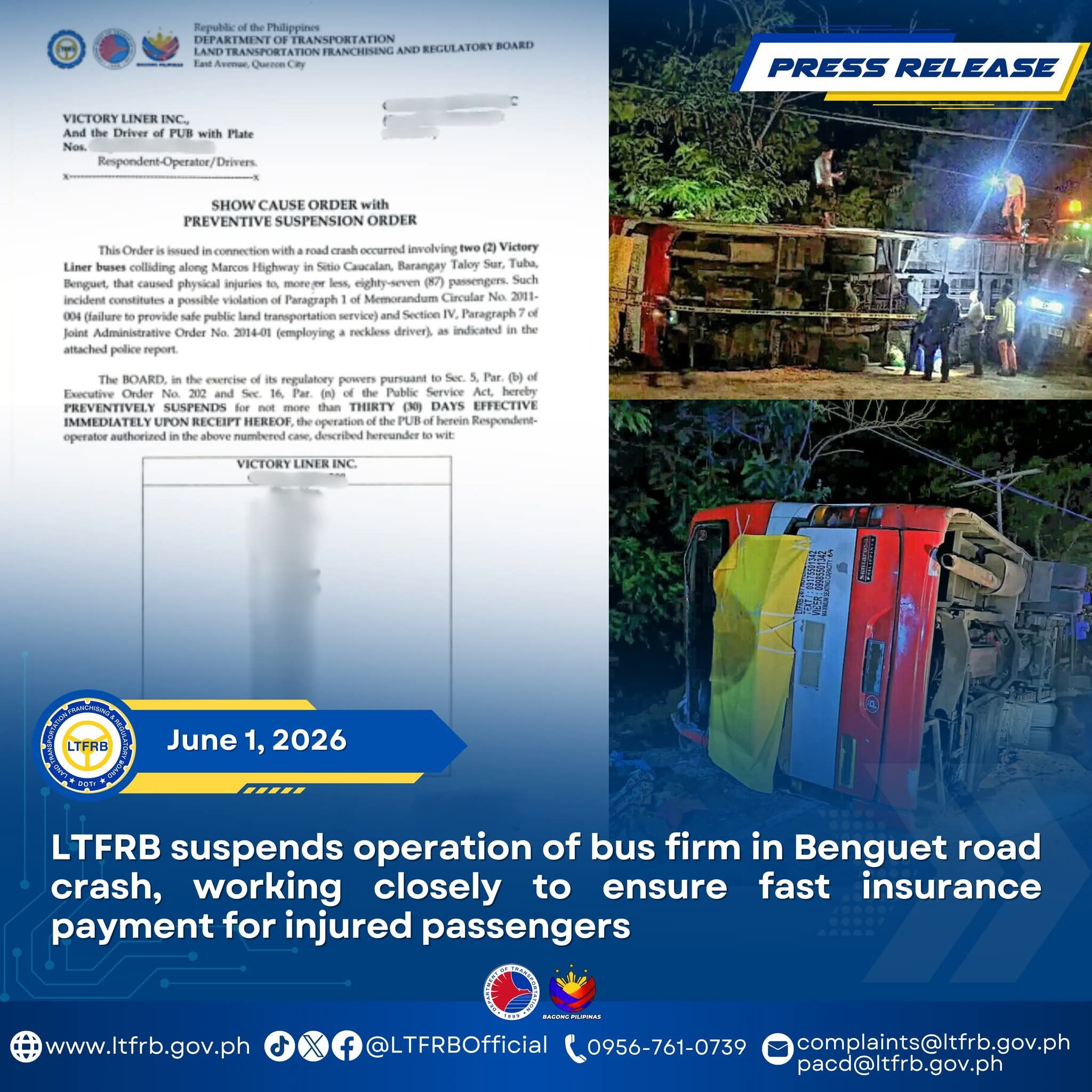 LTFRB suspends 26 Victory Liner buses after fatal crash