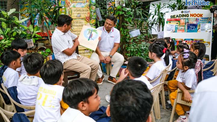 President Ferdinand Marcos Jr. and DepEd Secretary Sonny Angara read the Filipino children's book "Ang Pagong at ang Matsing" to students of Kapitbahayan Elementary School in Navotas City on Tuesday.