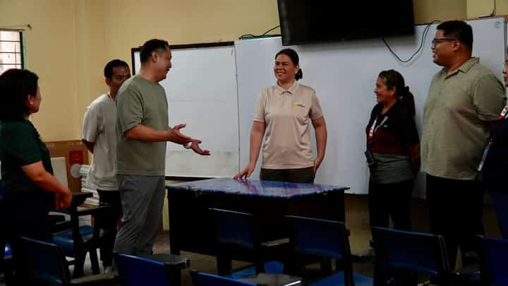 Vice President Sara Duterte participates in Brigada Eskwela activities at Diosdado P. Macapagal Elementary School in Quezon City on Tuesday, joining volunteers in preparing classrooms and school facilities ahead of the opening of School Year 2026-2027.