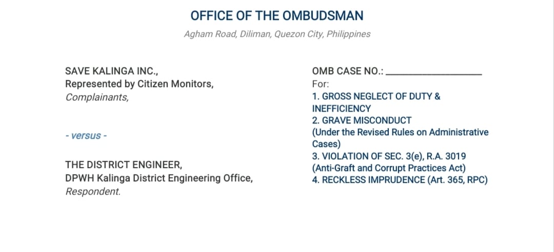 Kalinga watchdog files graft, neglect raps vs DPWH district engineer