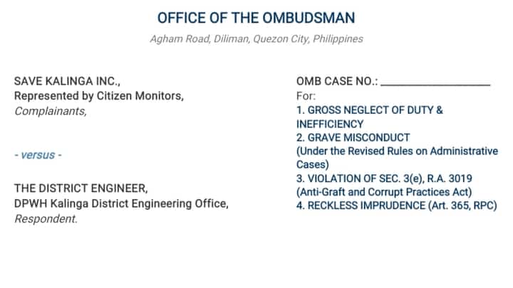 Kalinga watchdog files graft, neglect raps vs DPWH district engineer