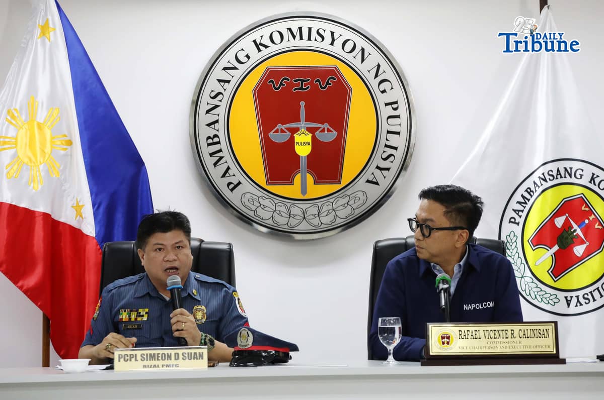 (June 03 2026) National Police Commission (NAPOLCOM) commissioner Rafael Vincent Calinisan present to the media the Police Corporal Simeon Suan, the police officer involved in the viral video showing the forcible handcuffing of a senior citizen driver who allegedly sideswiped the officer's vehicle, held at NAPOLCOM Central Office in Quezon City on Wednesday June 3 2026, commissioner Calinisan is set to file administrative chargers to Police Corporal Simeon Suan. Photo/Analy Labor