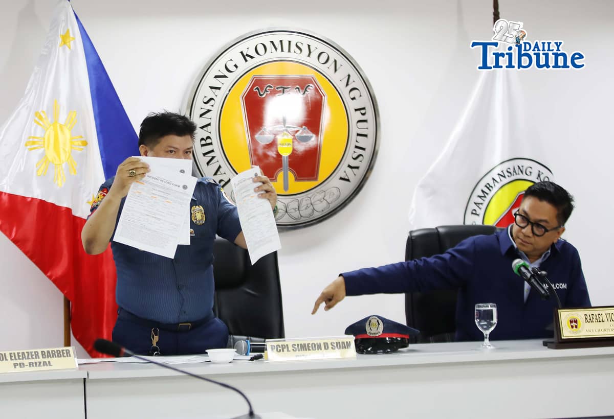 (June 03 2026) National Police Commission (NAPOLCOM) commissioner Rafael Vincent Calinisan present to the media the Police Corporal Simeon Suan, the police officer involved in the viral video showing the forcible handcuffing of a senior citizen driver who allegedly sideswiped the officer's vehicle, held at NAPOLCOM Central Office in Quezon City on Wednesday June 3 2026, commissioner Calinisan is set to file administrative chargers to Police Corporal Simeon Suan. Photo/Analy Labor