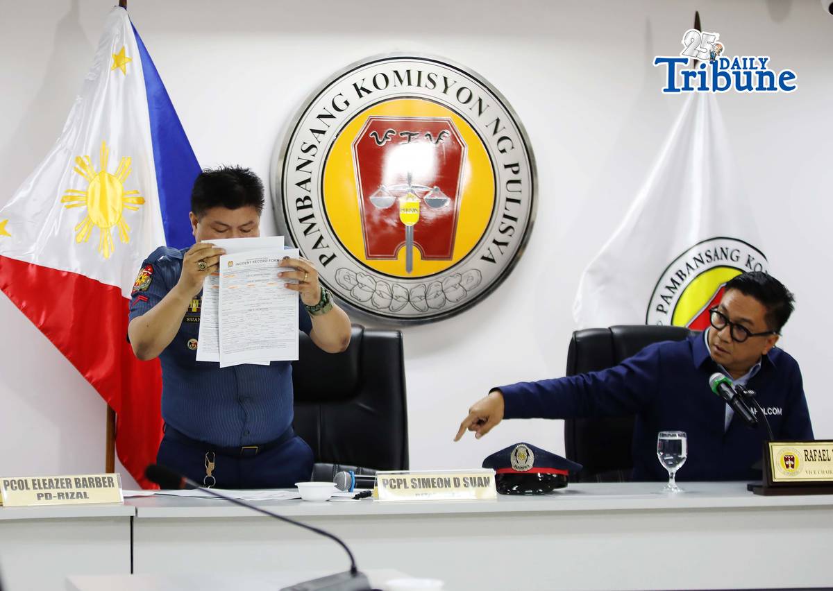 (June 03 2026) National Police Commission (NAPOLCOM) commissioner Rafael Vincent Calinisan present to the media the Police Corporal Simeon Suan, the police officer involved in the viral video showing the forcible handcuffing of a senior citizen driver who allegedly sideswiped the officer's vehicle, held at NAPOLCOM Central Office in Quezon City on Wednesday June 3 2026, commissioner Calinisan is set to file administrative chargers to Police Corporal Simeon Suan. Photo/Analy Labor