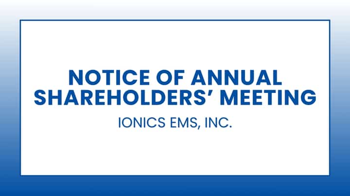 Ionics EMS, Inc. - Notice of Annual Shareholders' Meeting